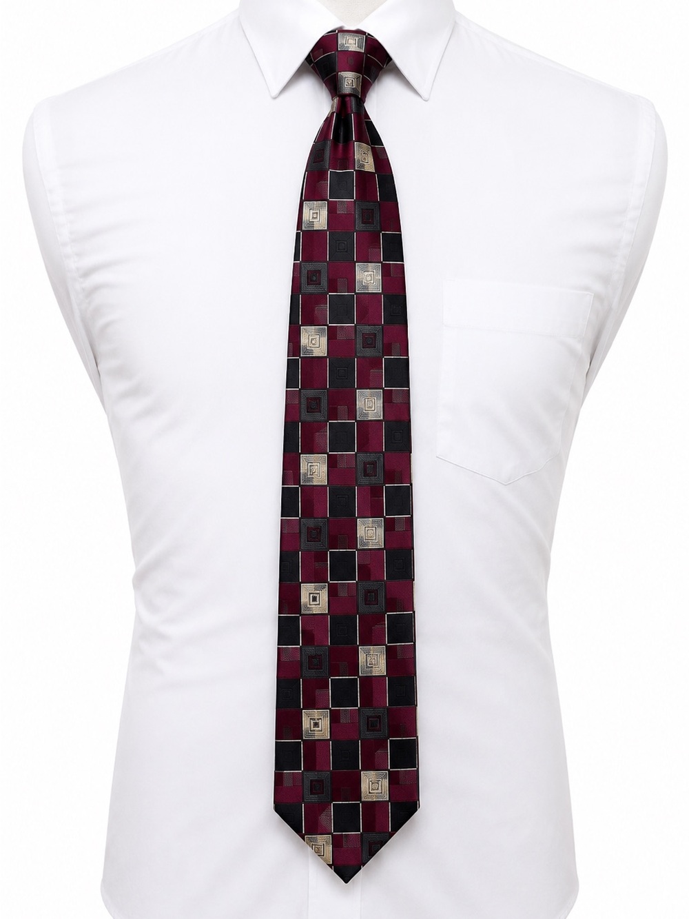 Classic 100% Silk Burgundy Geometric Tie Business Office Wedding Formal